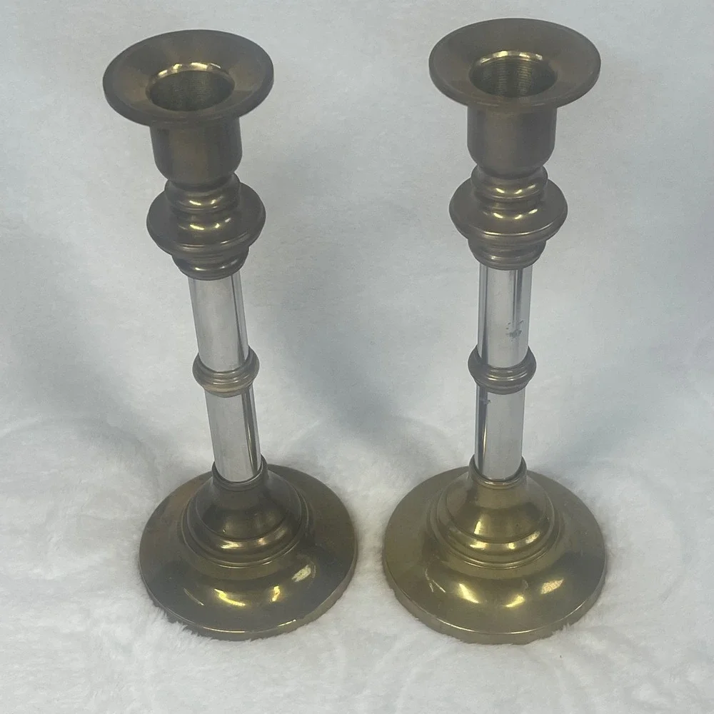 Vintage Brass Candle Holder Set of 8 Mixed Heights Etched Floral Chamberstick